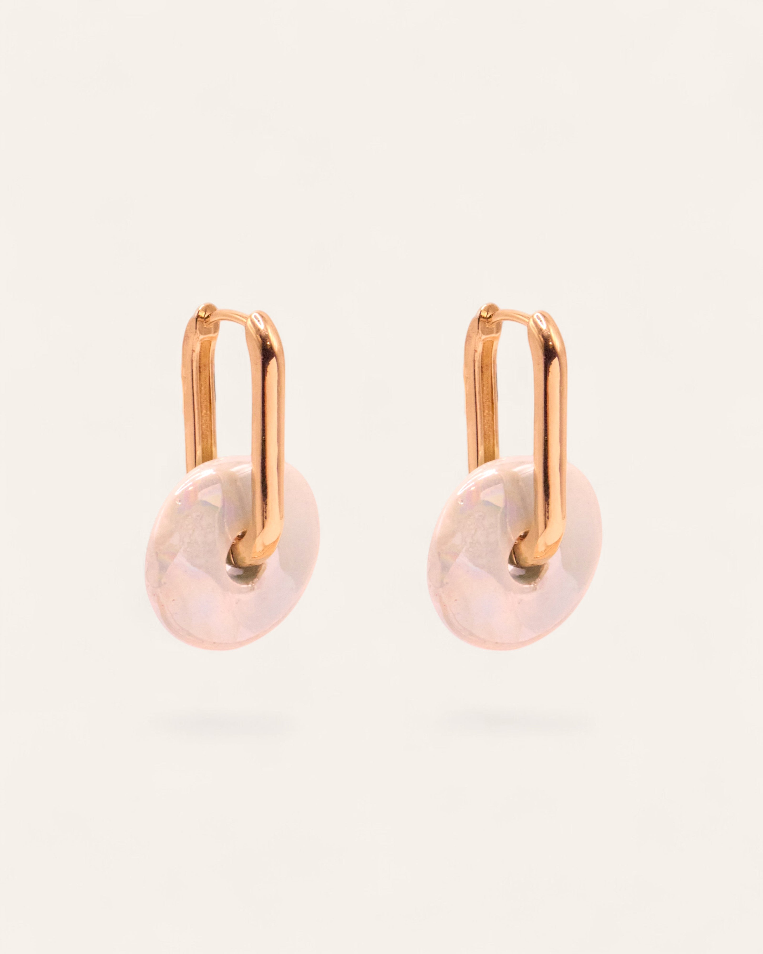 Aglaia Aurélia 2-in-1 earrings: gold-plated brass with removable light blue ceramic discs. Unique marbled design.