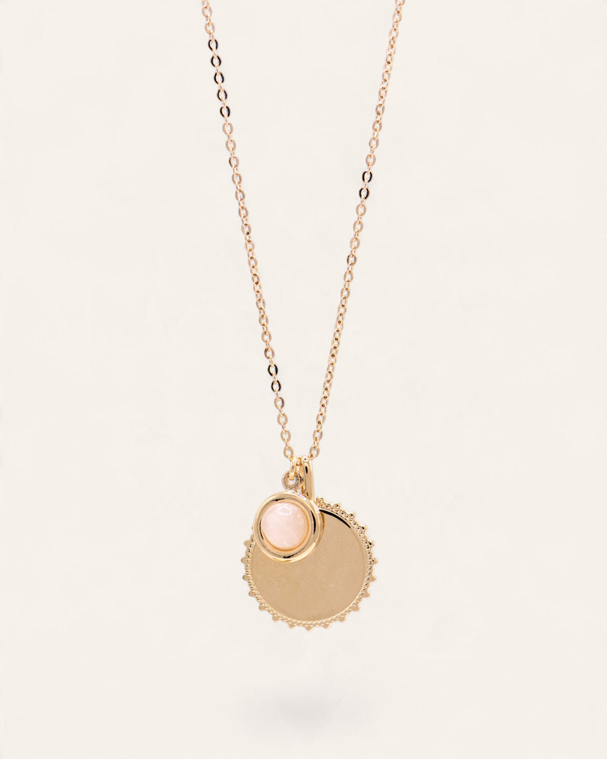 Collier Médaille Adria Doré à l'Or Fin 24ct / Quartz Rose