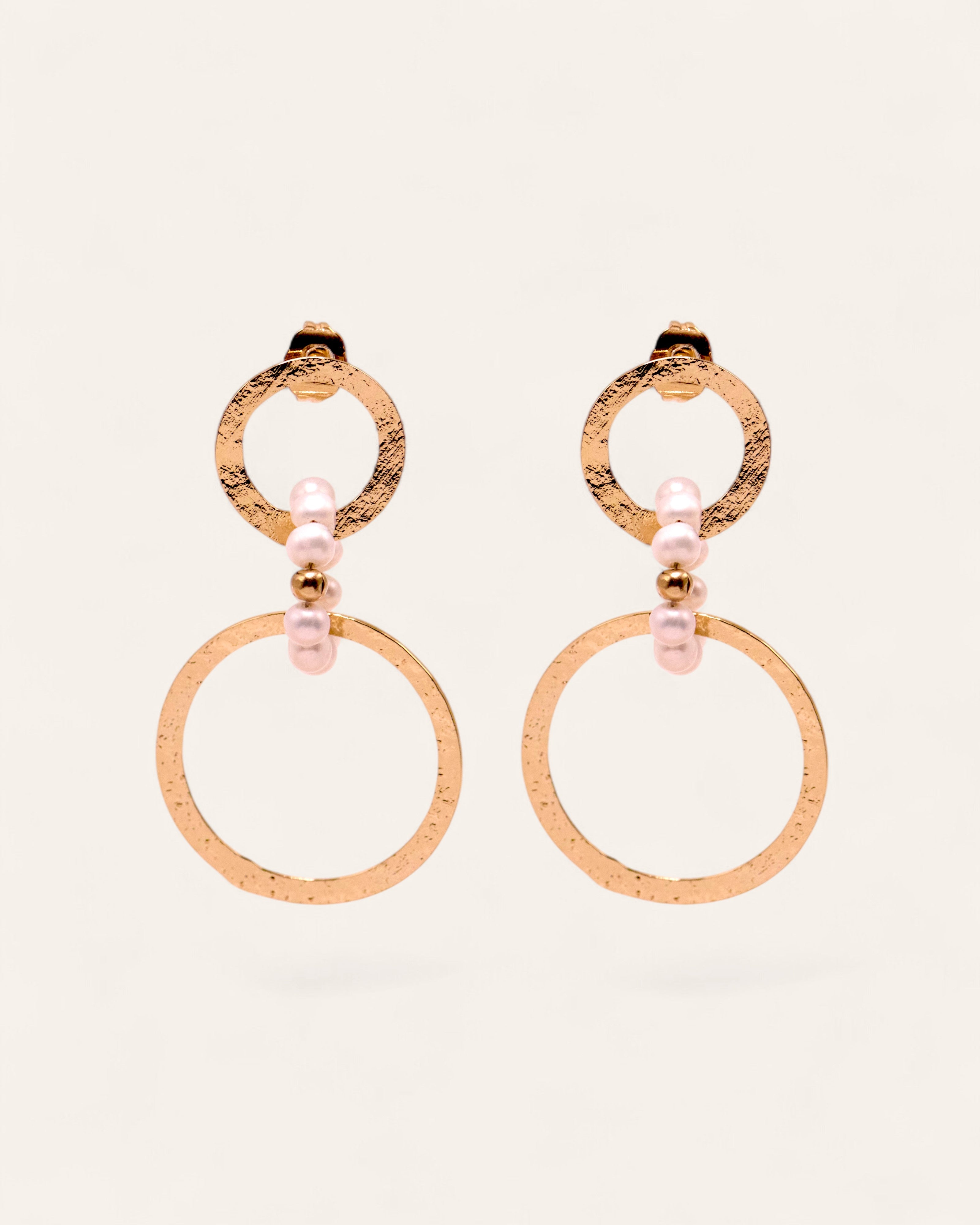 Boucles d'oreilles Pendantes Tina Doré à l'Or Fin 24ct / Perle