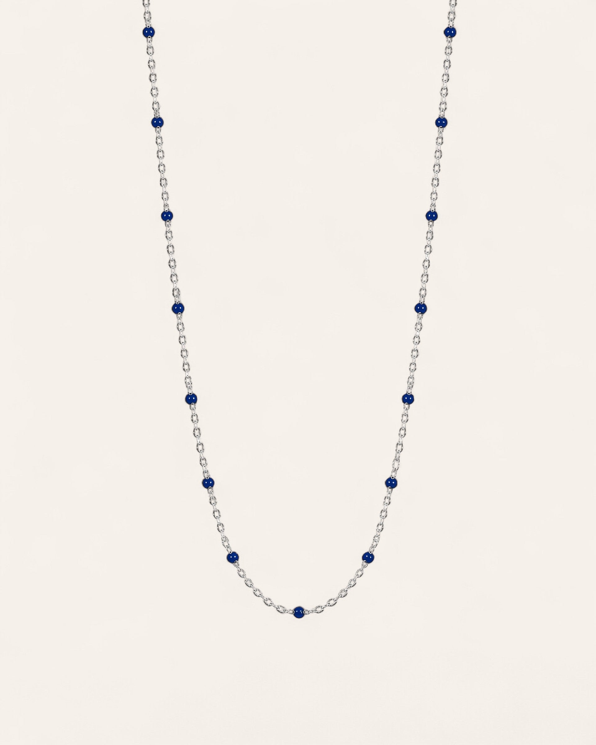 Aglaia Malia necklace in sterling silver 925 with small blue enamel beads on a delicate chain.