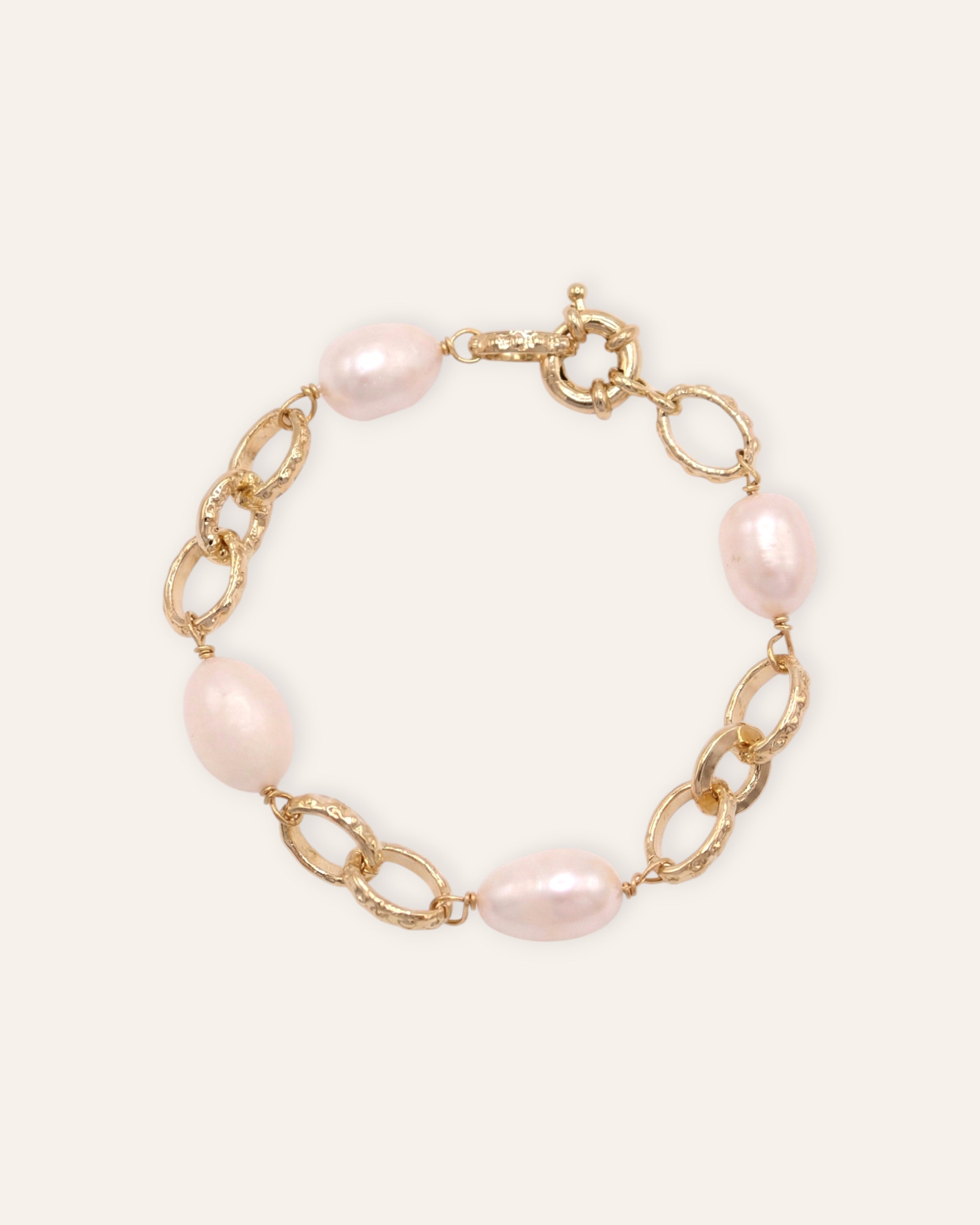 Bracelet Anneaux Eleonora Doré à l'Or Fin 24ct / Perle