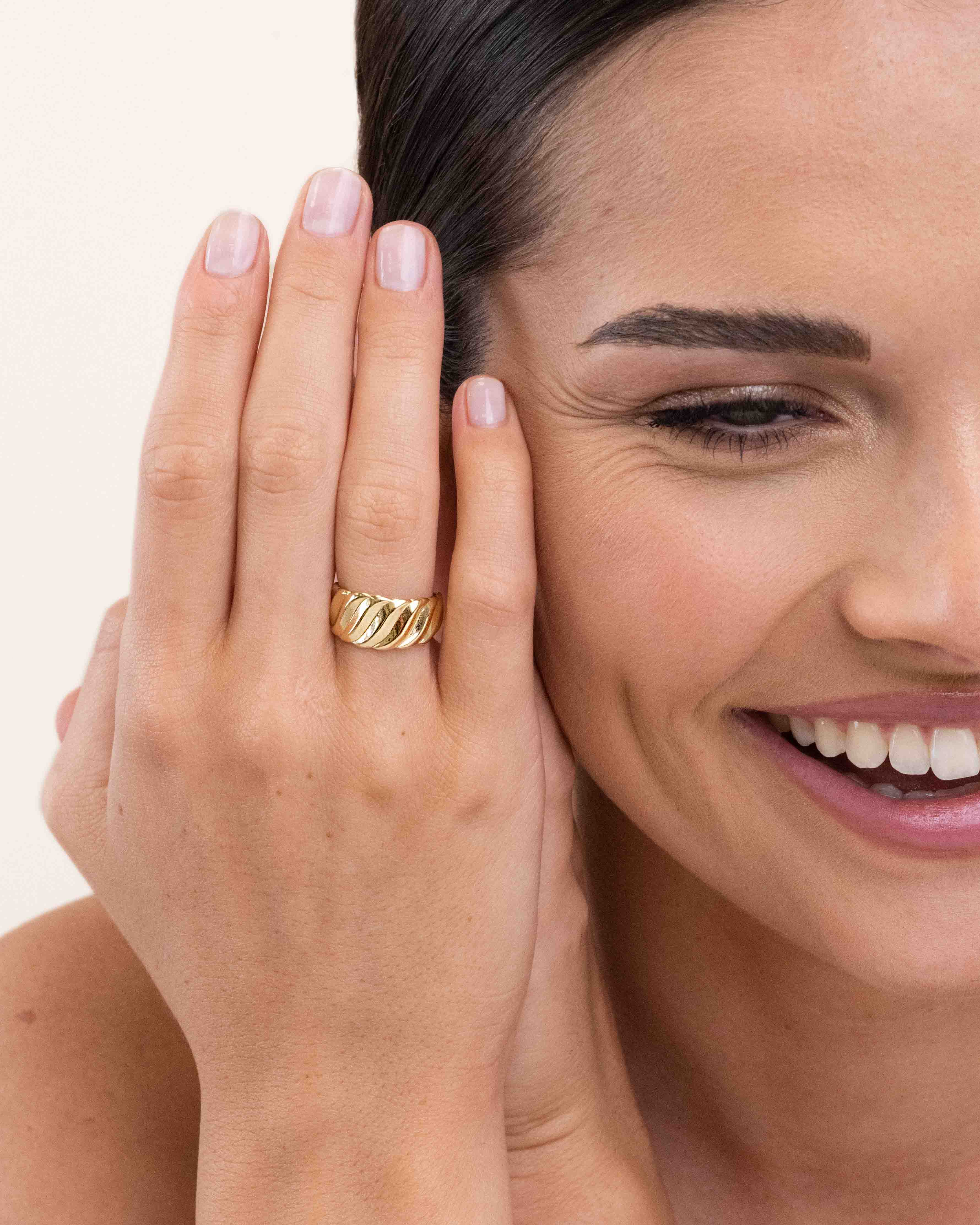Wide, thick adjustable ring with wavy motifs, gold-plated (3 microns), made in France.