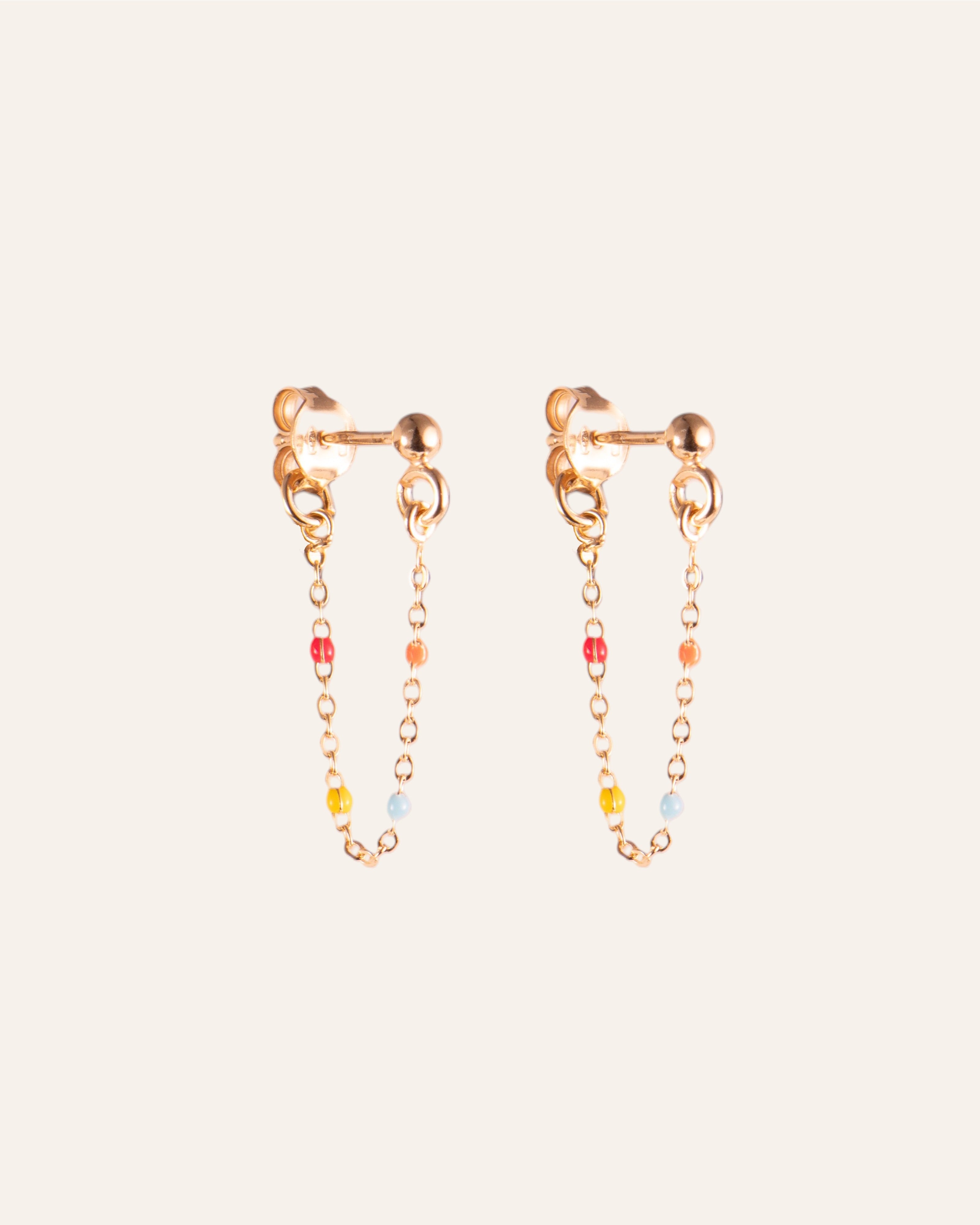 Boucles d'oreilles Émaillées Multicolores Malia Doré à l'Or Fin 24ct