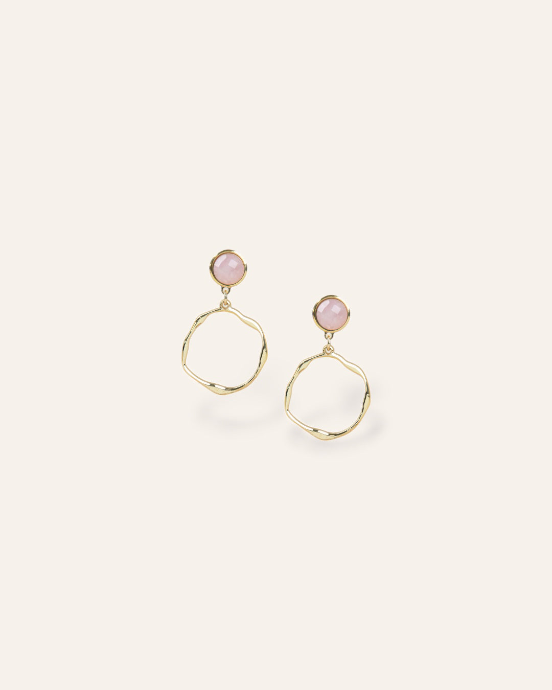 Boucles d'oreilles Asymétriques Clarisse Plaqué Or 18ct / Quartz Rose