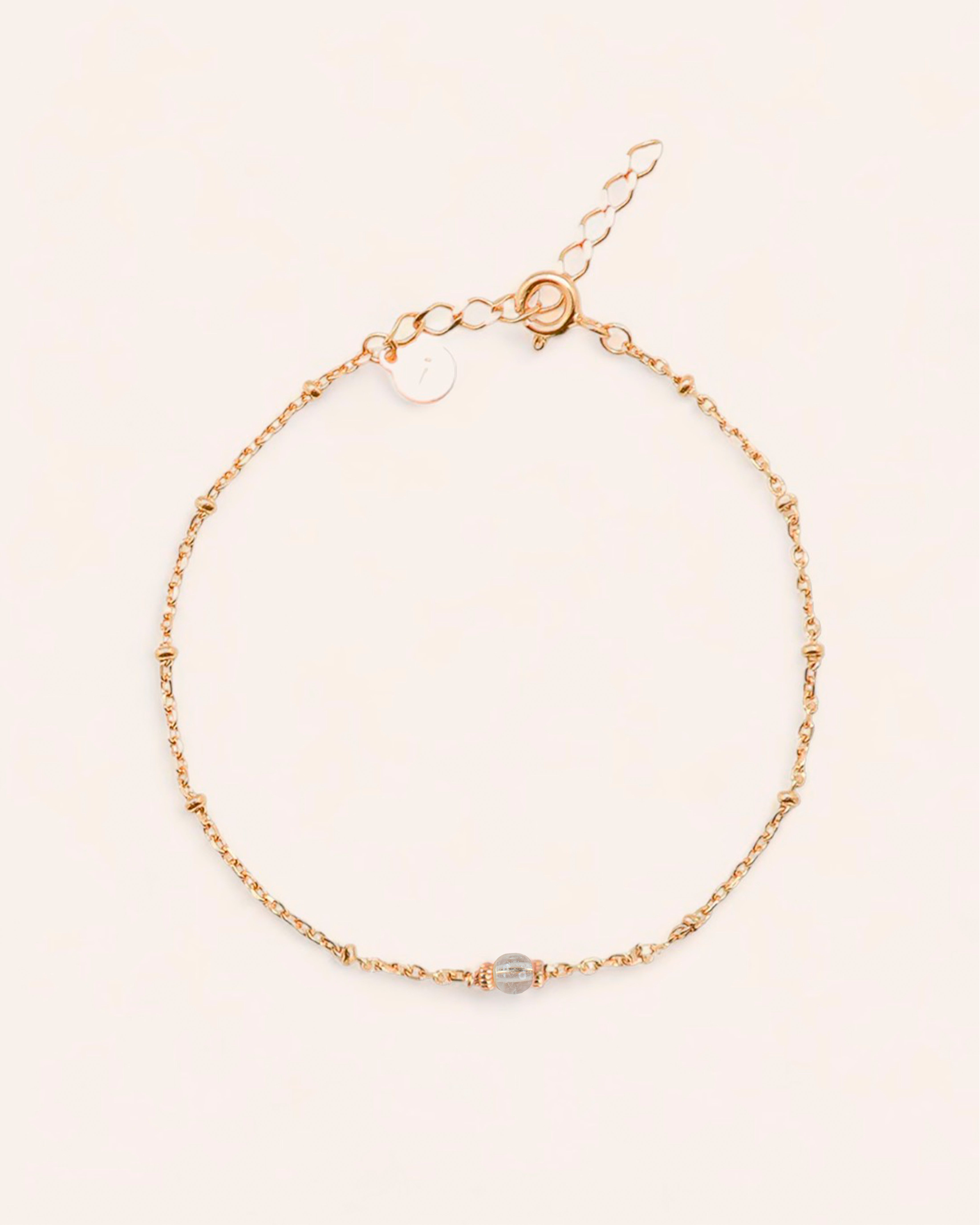 Bracelet Chaîne Boule Aline Plaqué Or 18ct / Cristal de Roche 