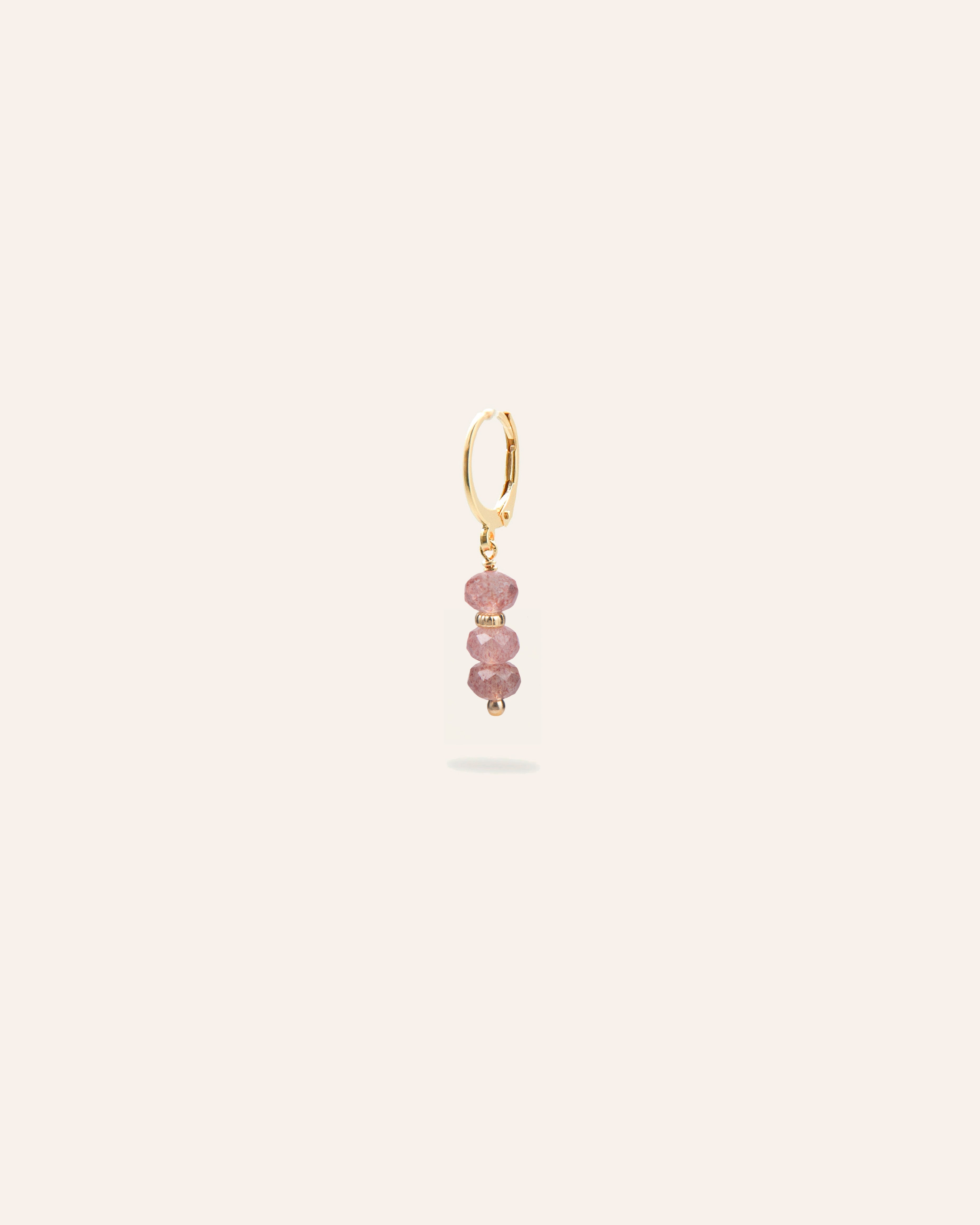 Boucle d'oreille Pendante 3 Pierres Hanae Plaqué Or 18ct / Quartz Framboise