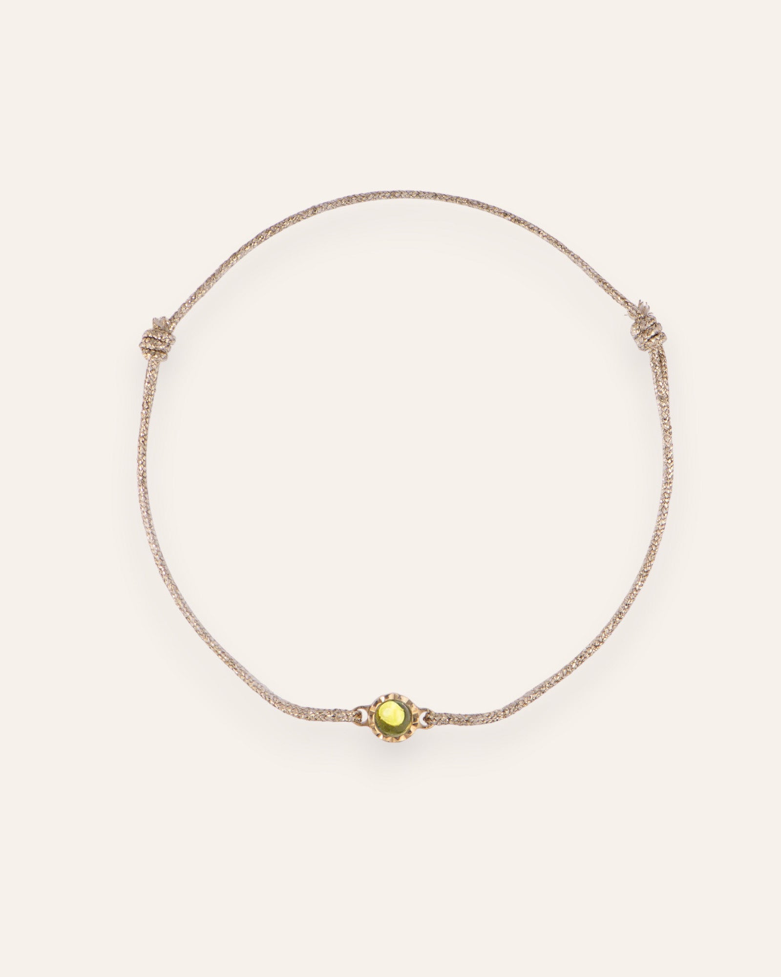 Bracelet Cordon Solitaire Pierre de Naissance Août Plaqué Or 18ct / Péridot 