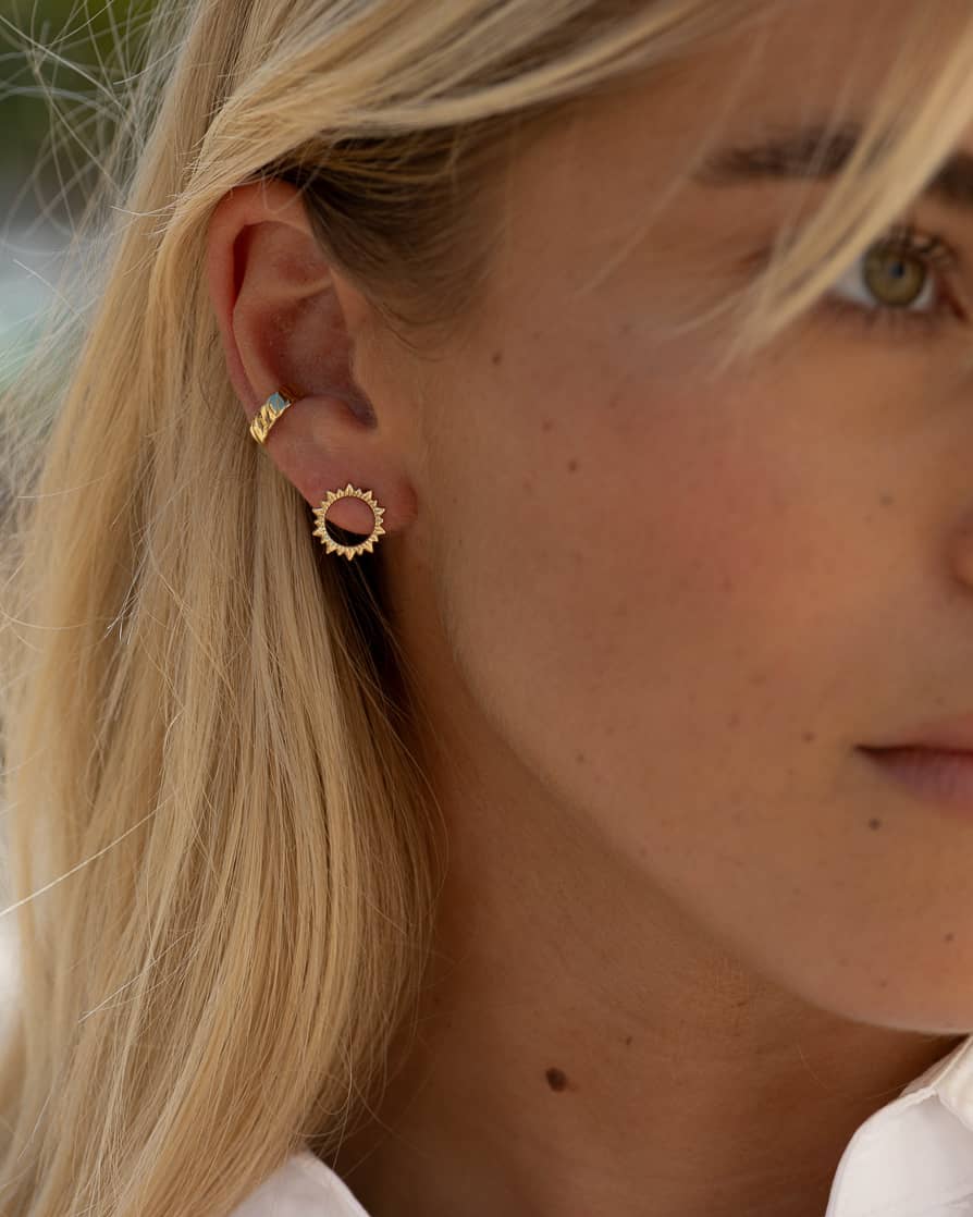 Boucles D'oreilles Femmes - Forme Lune Géométrique, Plaqué Or 14K, Hypoallergénique