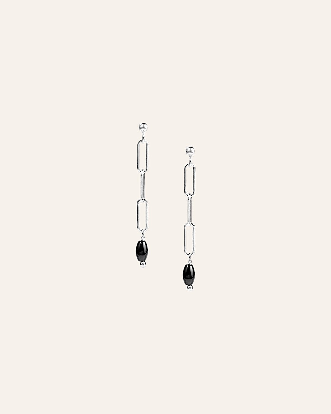 Boucles d'oreilles Chaîne Rectangle Agathe Argent 925 / Onyx