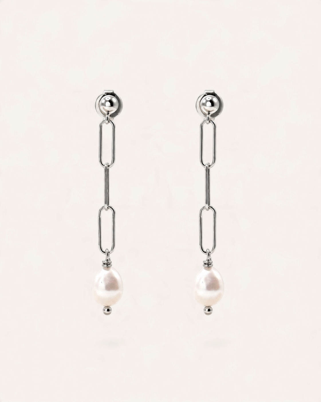 Boucles d'oreilles Chaîne Rectangle Alis Argent 925 / Perle