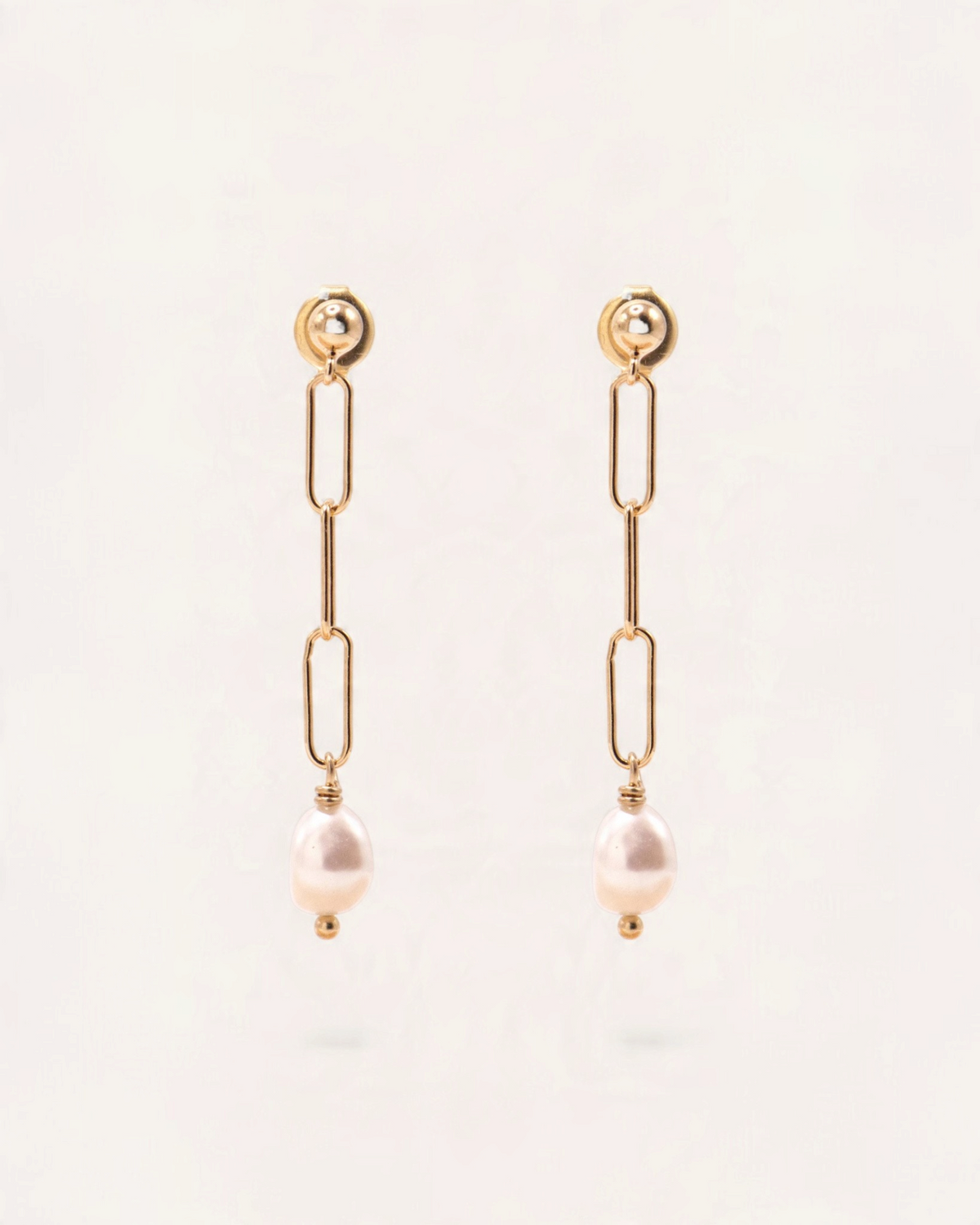 Boucles d'oreilles Chaîne Rectangle Alis Doré à l'Or Fin 24ct / Perle