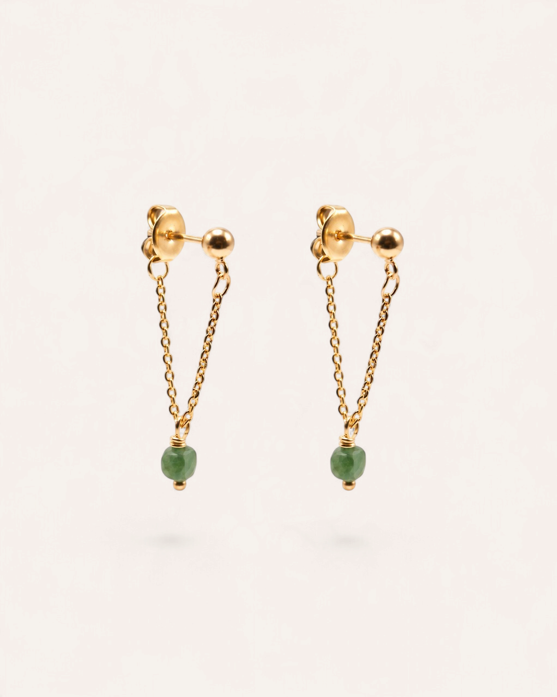 Boucles d'oreilles Chaînette Zoé Doré à l'Or Fin 24ct / Jade