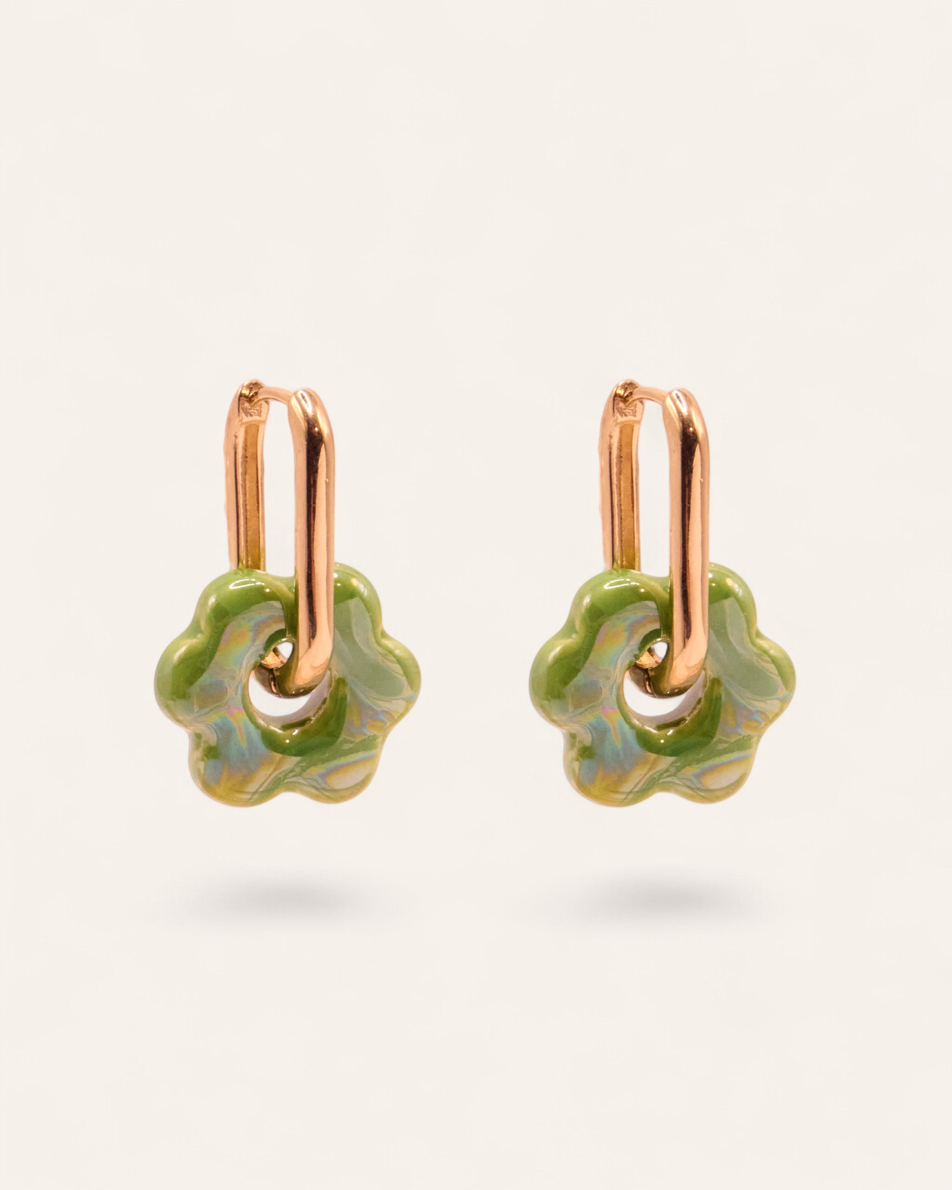 Boucles d'oreilles Fleur Céramique Anelya Doré à l'Or Fin 24ct / Vert