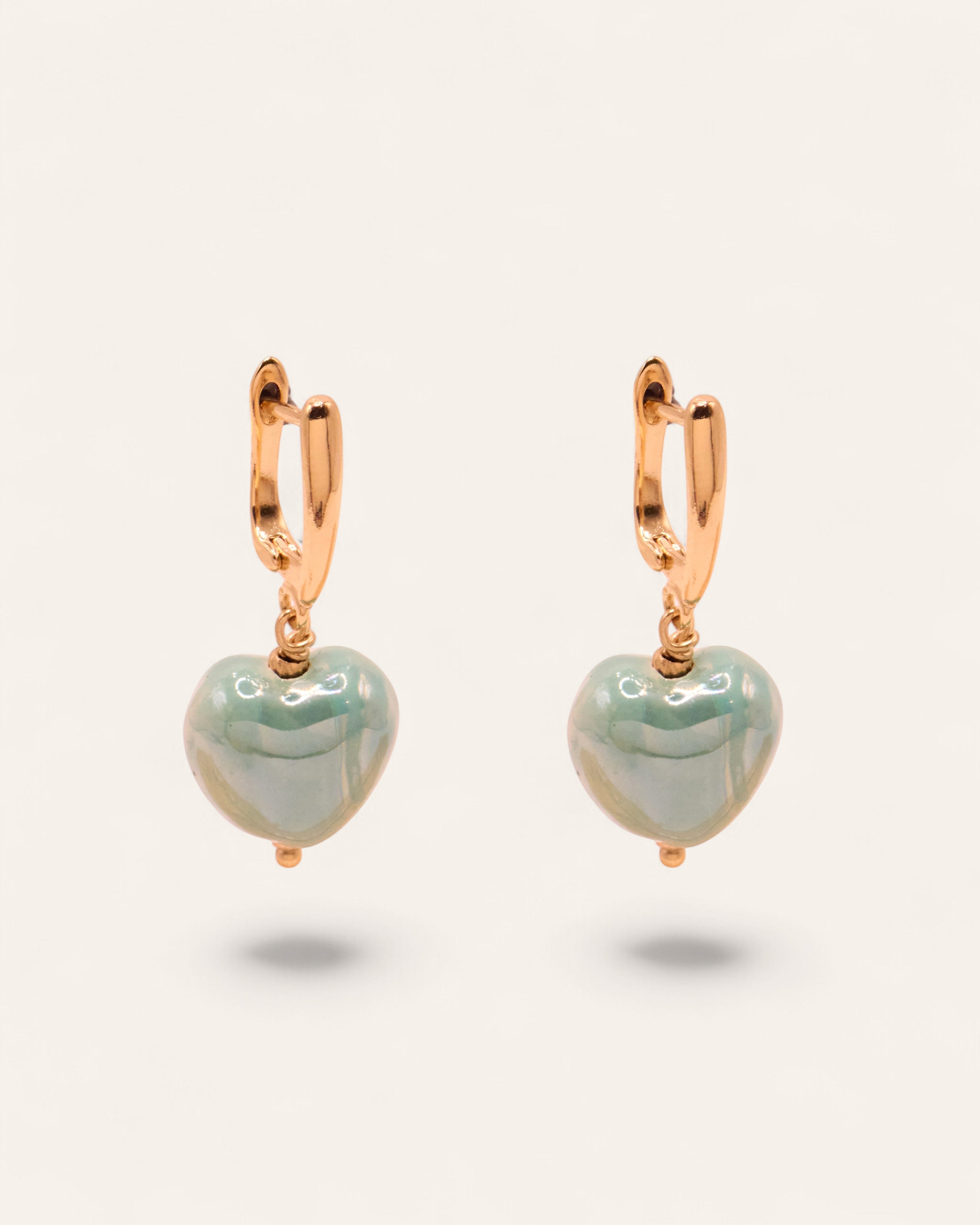 Dormeuses Cœur Céramique Floriane Doré à l'Or Fin 24ct / Vert