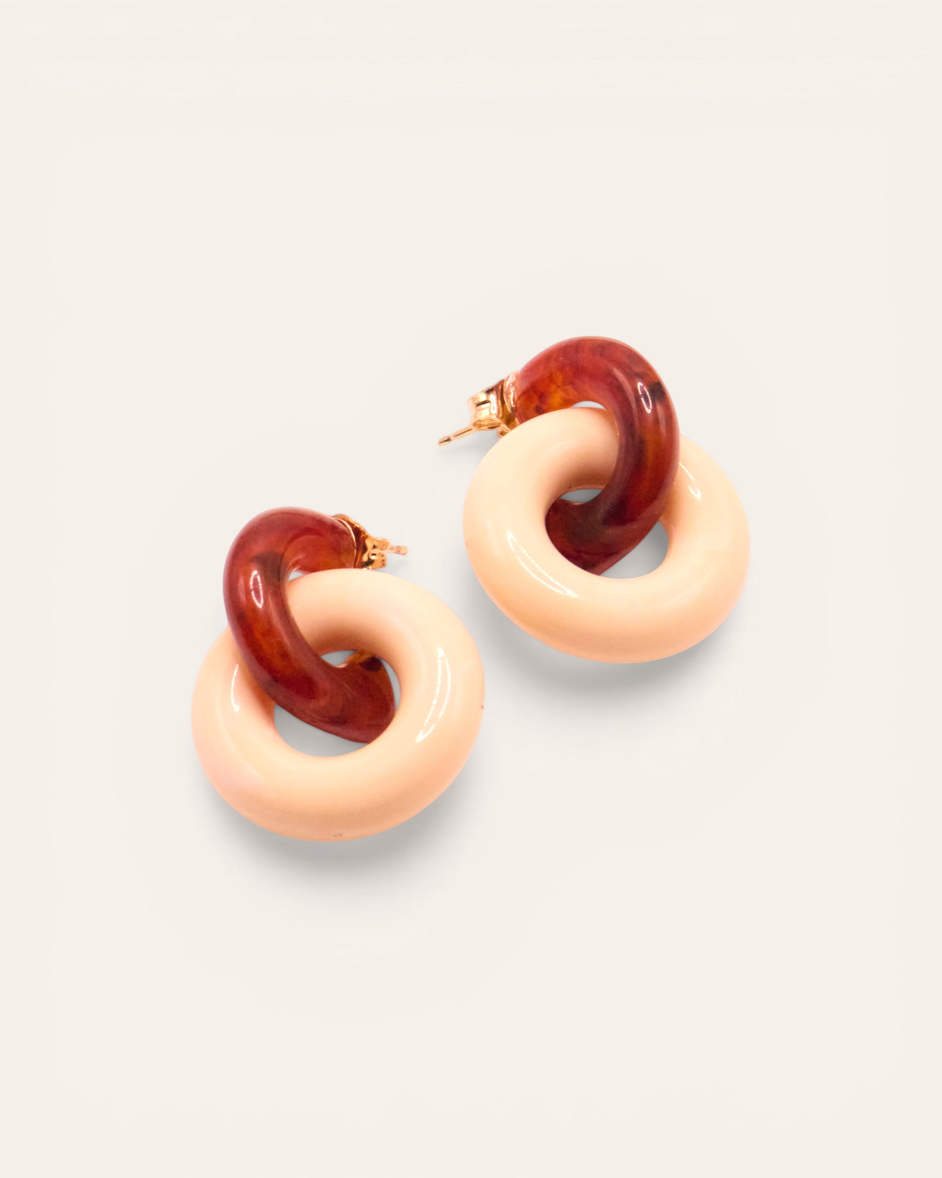 Boucles d'oreilles Doubles Résine Joana Doré à l'Or Fin 24ct / Brun