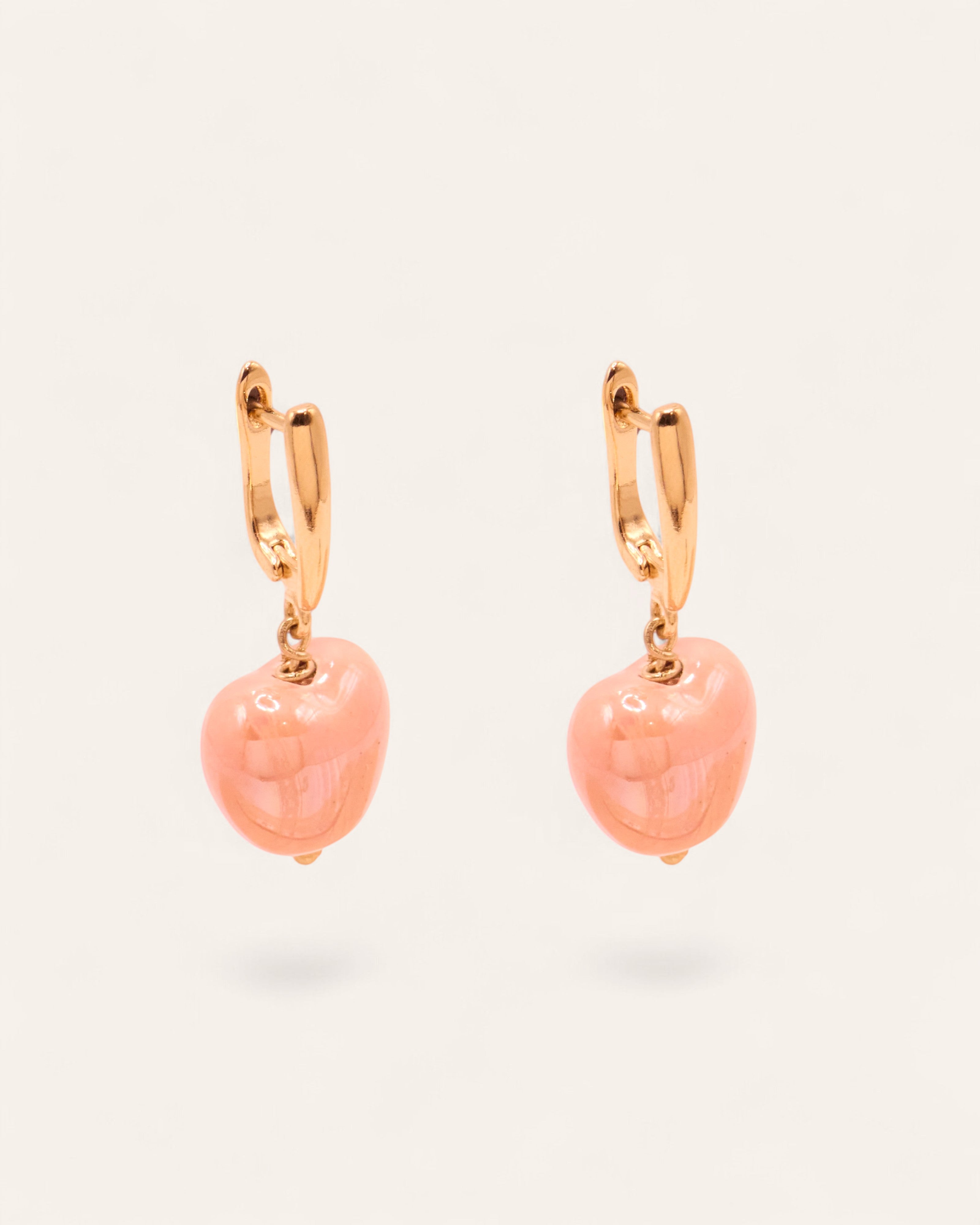 Dormeuses Cœur Céramique Floriane Doré à l'Or Fin 24ct / Pêche