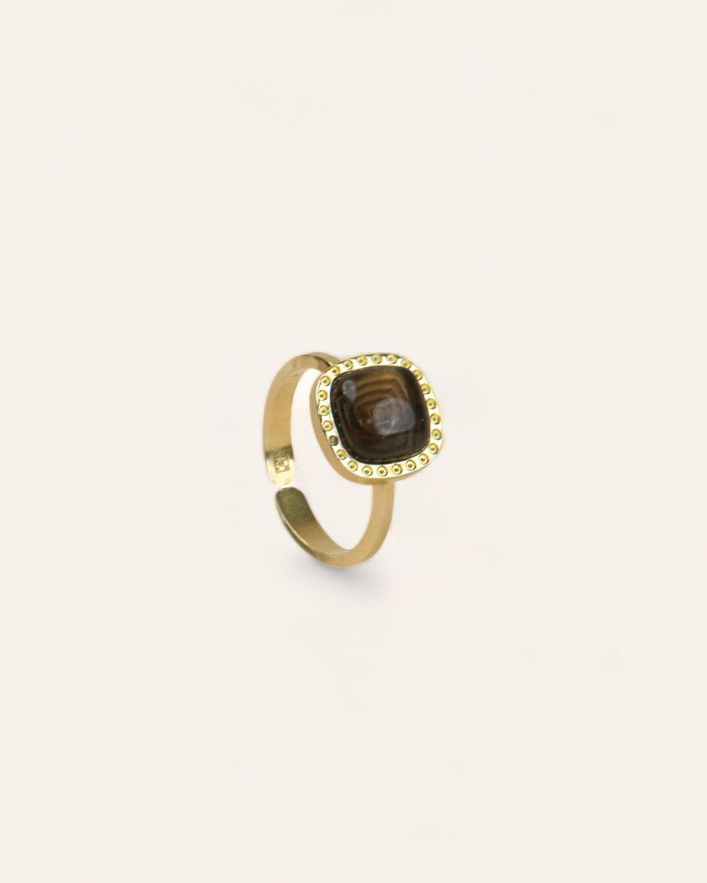 Bague Carrée Gia Plaqué Or 18ct / Quartz Fumé 