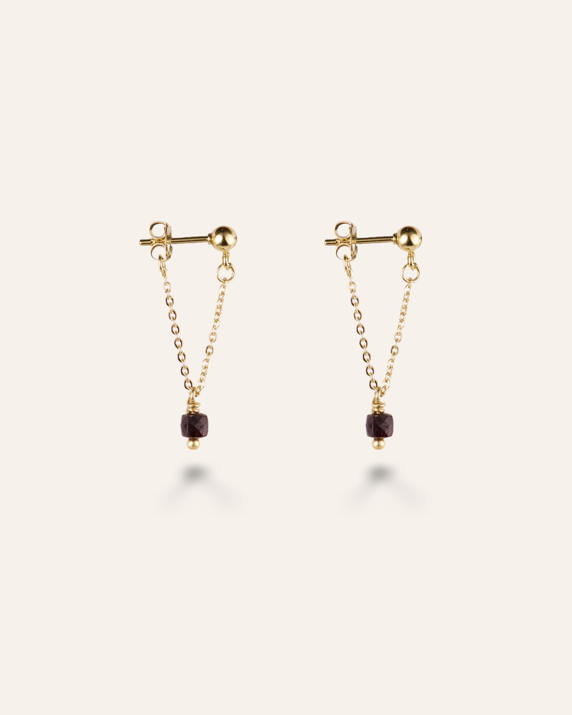 Boucles d'oreilles Chaînette Zoé Plaqué Or 18ct / Grenat