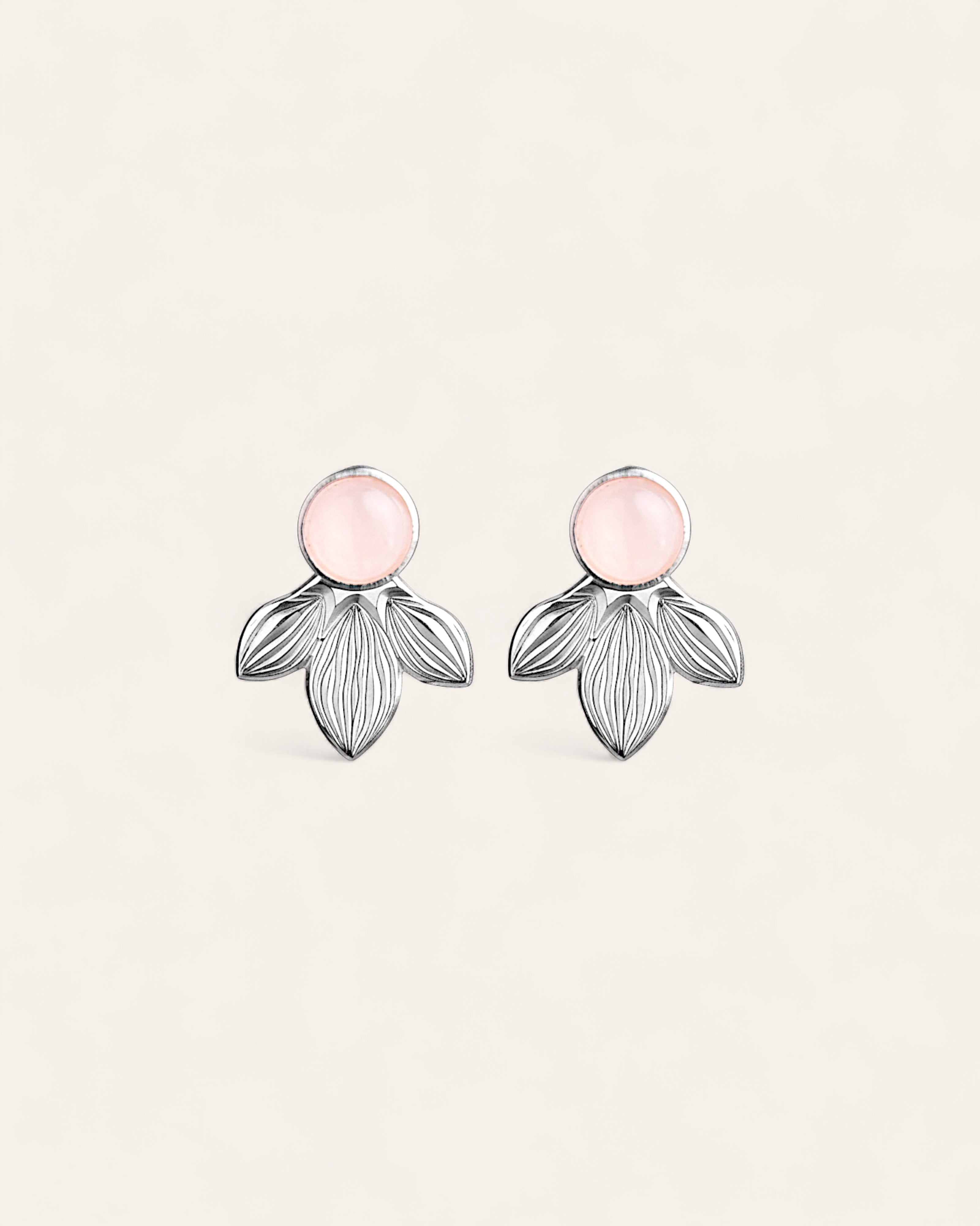 Boucles d'oreilles 3 Pétales Argent 925 / Quartz Rose