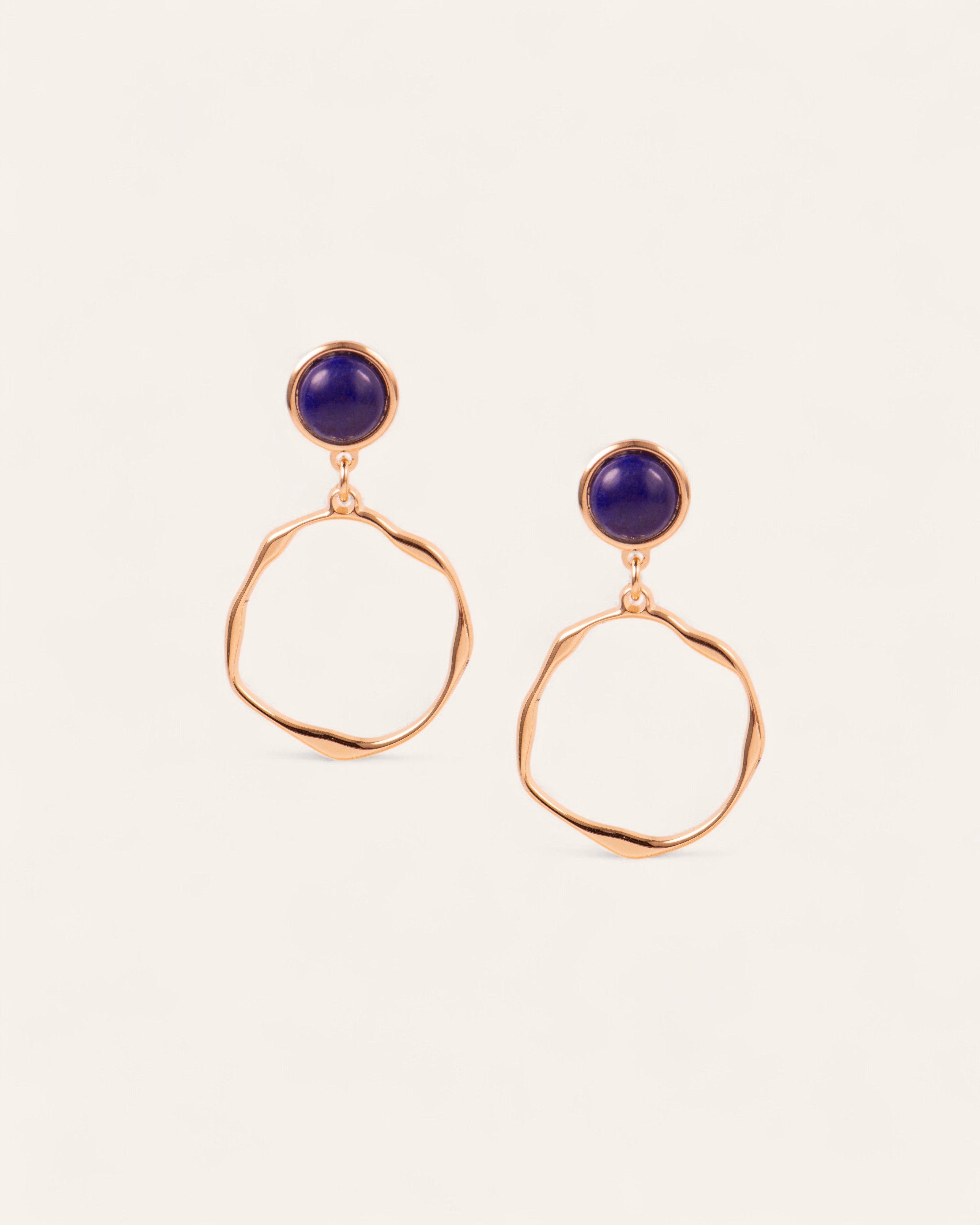 Boucles d'oreilles Cercle Clarisse Plaqué Or 18ct / Lapis Lazuli