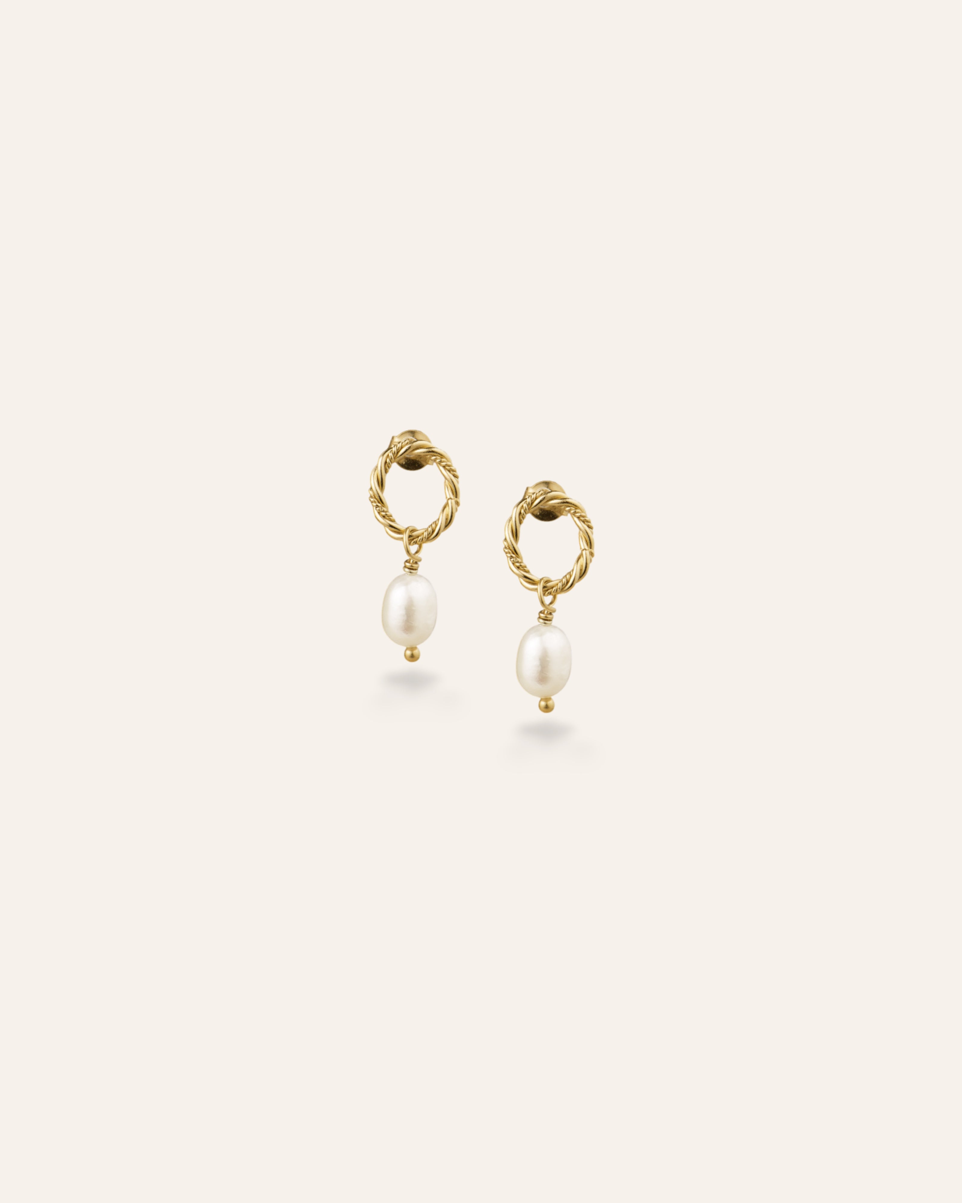 Boucles d'oreilles Torsadées en Perle Léonie Doré à l'Or Fin 24ct / Perle