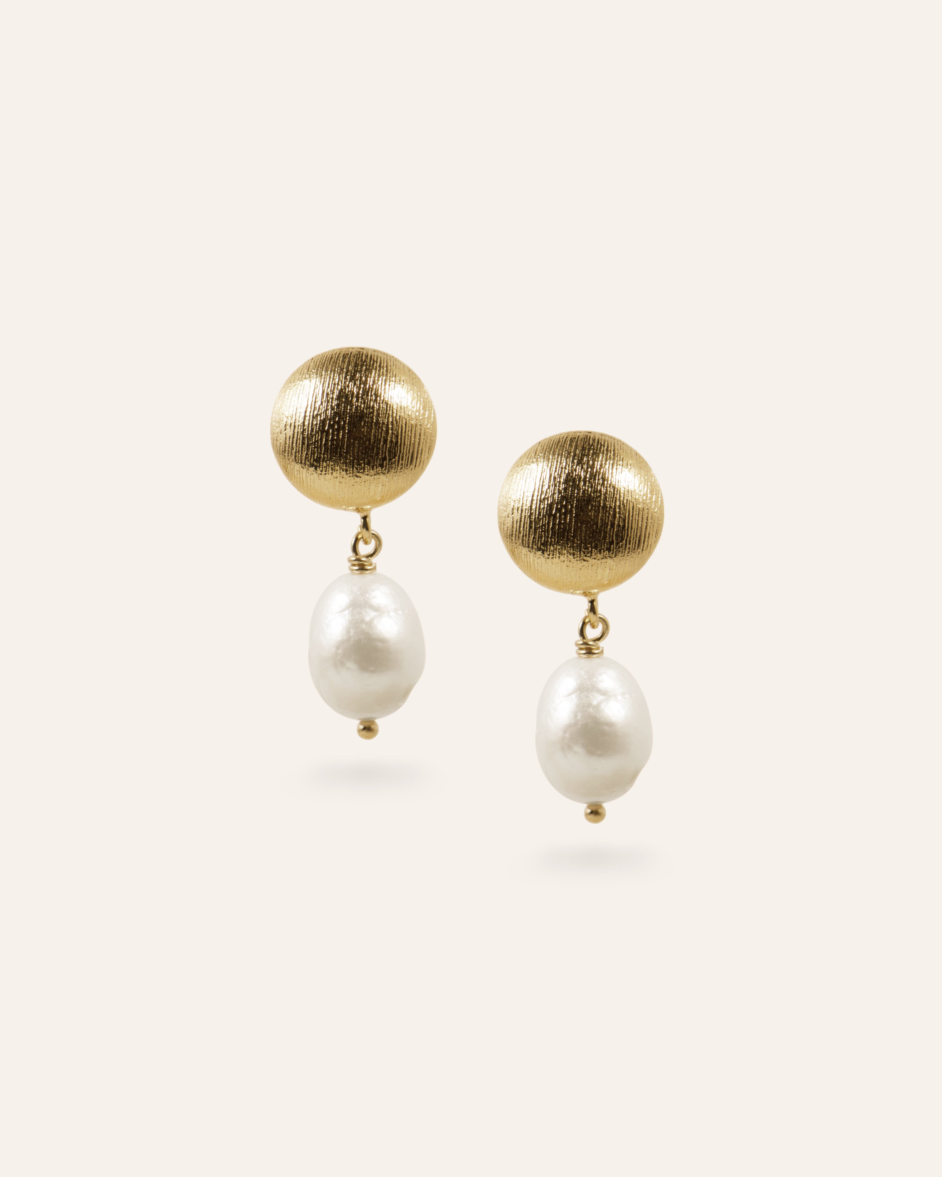 Boucles d'oreilles en Perle Loren Doré à l'Or Fin 24ct / Perle