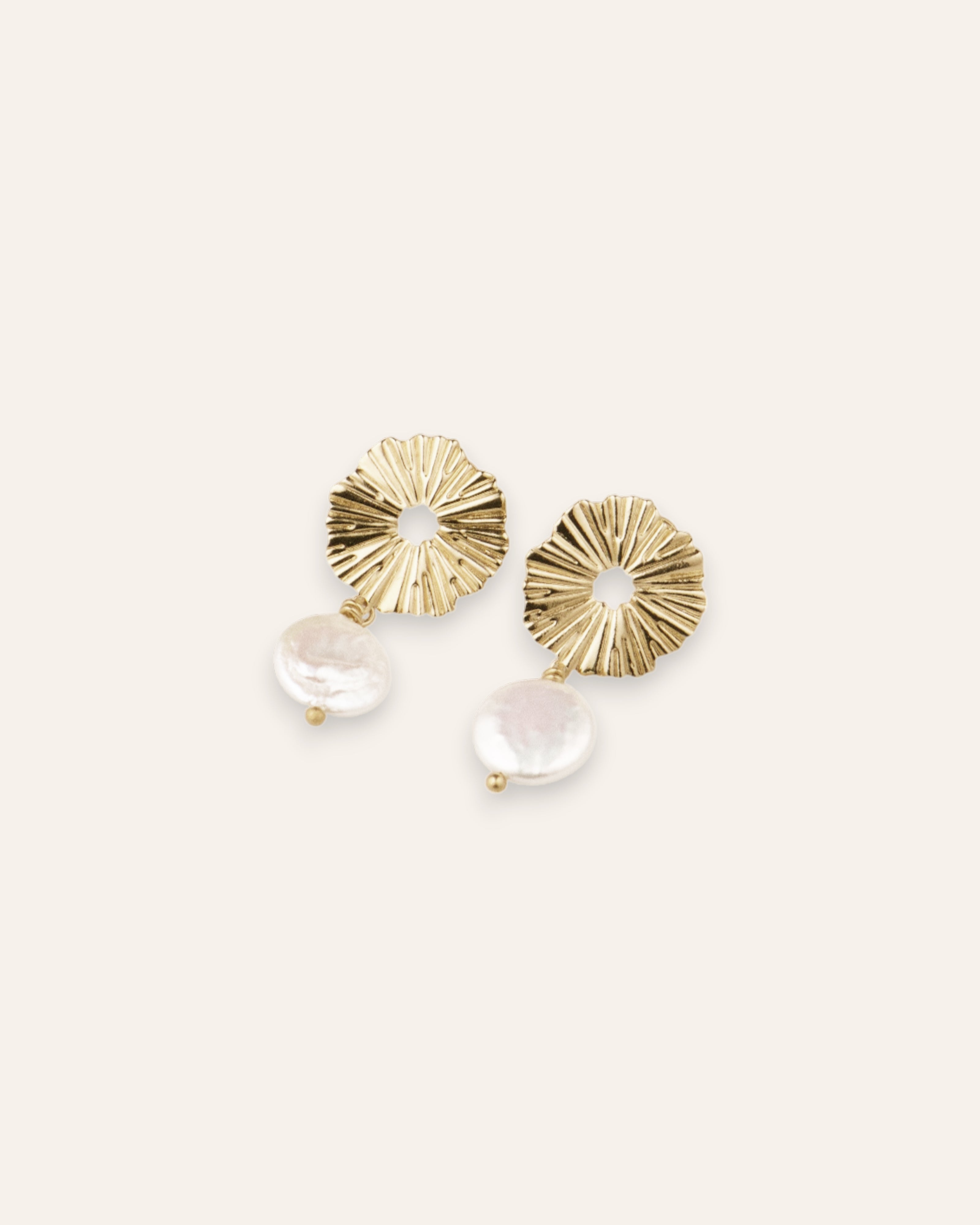 Boucles d'oreilles en Perle Vahina Doré à l'Or Fin 24ct / Perle