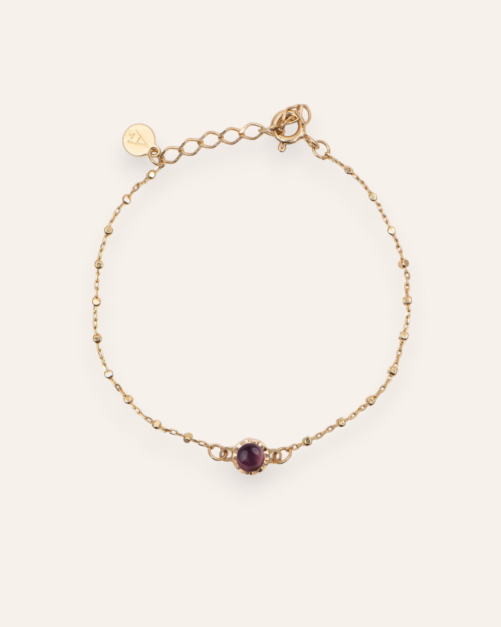 Bracelet Solitaire Pierre de Naissance Février Plaqué Or 18ct / Améthyste 