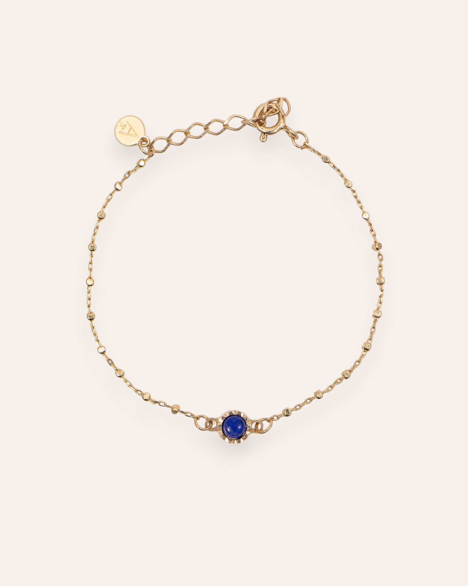 Bracelet Solitaire Pierre de Naissance Septembre Plaqué Or 18ct / Lapis Lazuli 