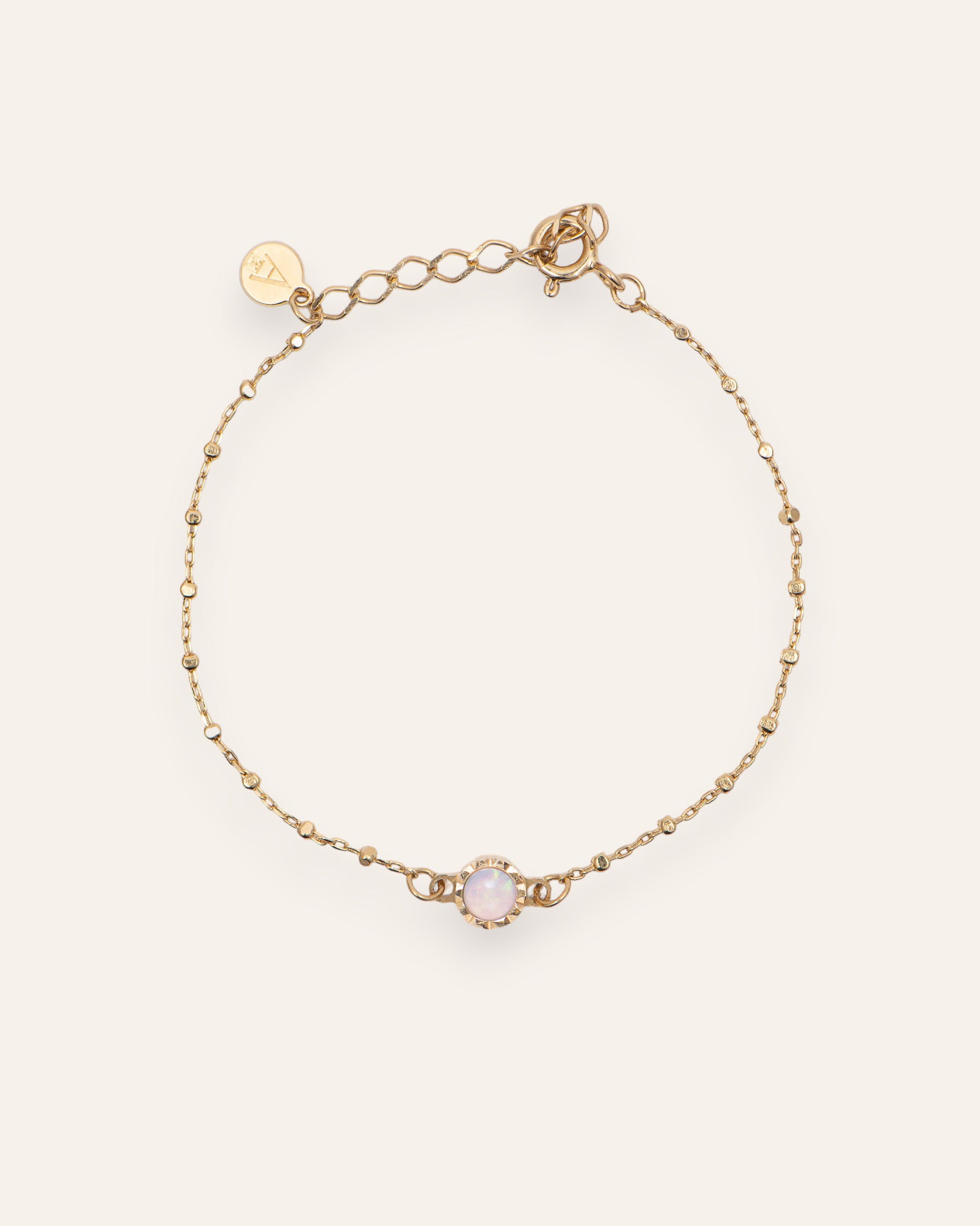 Bracelet Solitaire Pierre de Naissance Octobre Plaqué Or 18ct / Opale 