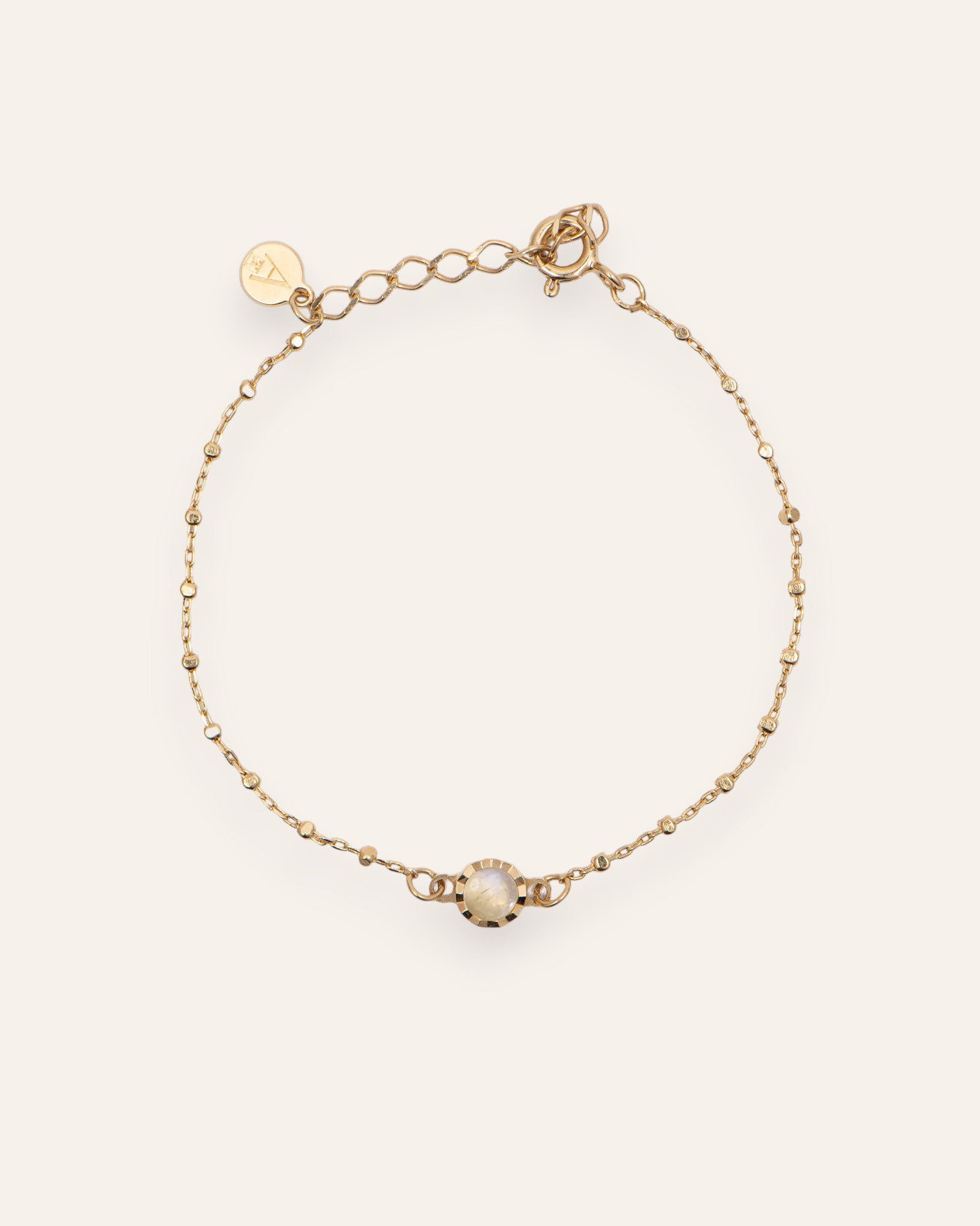 Bracelet Solitaire Pierre de Naissance Avril Plaqué Or 18ct / Pierre de Lune 