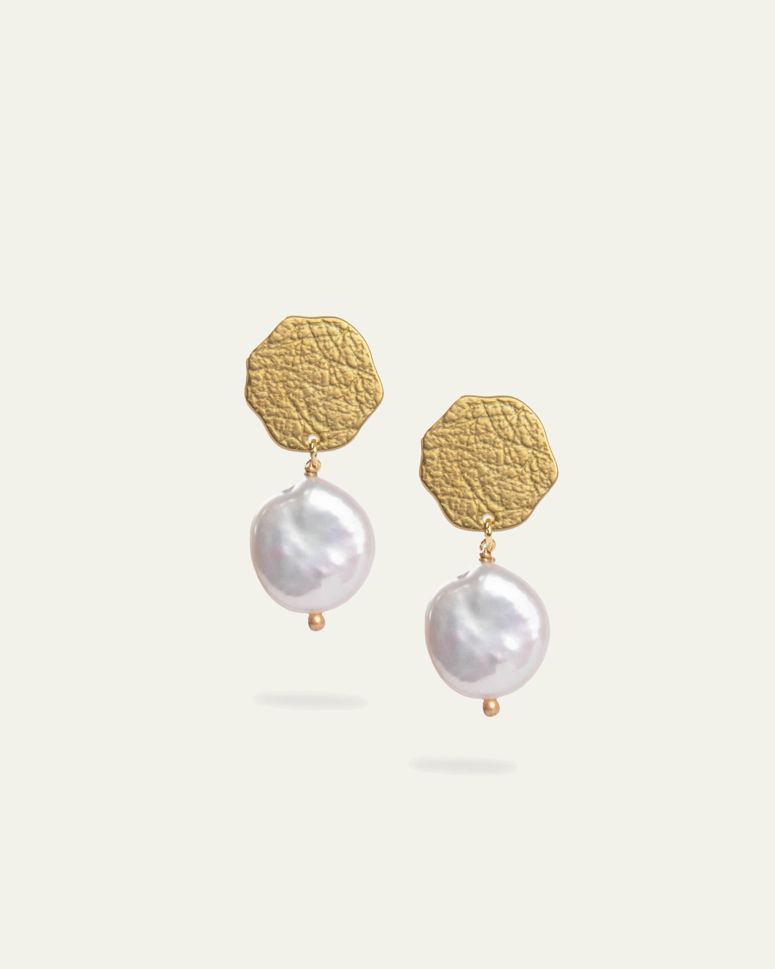 Boucles d'oreilles Martelées Maud Plaqué Or 18ct / Perle