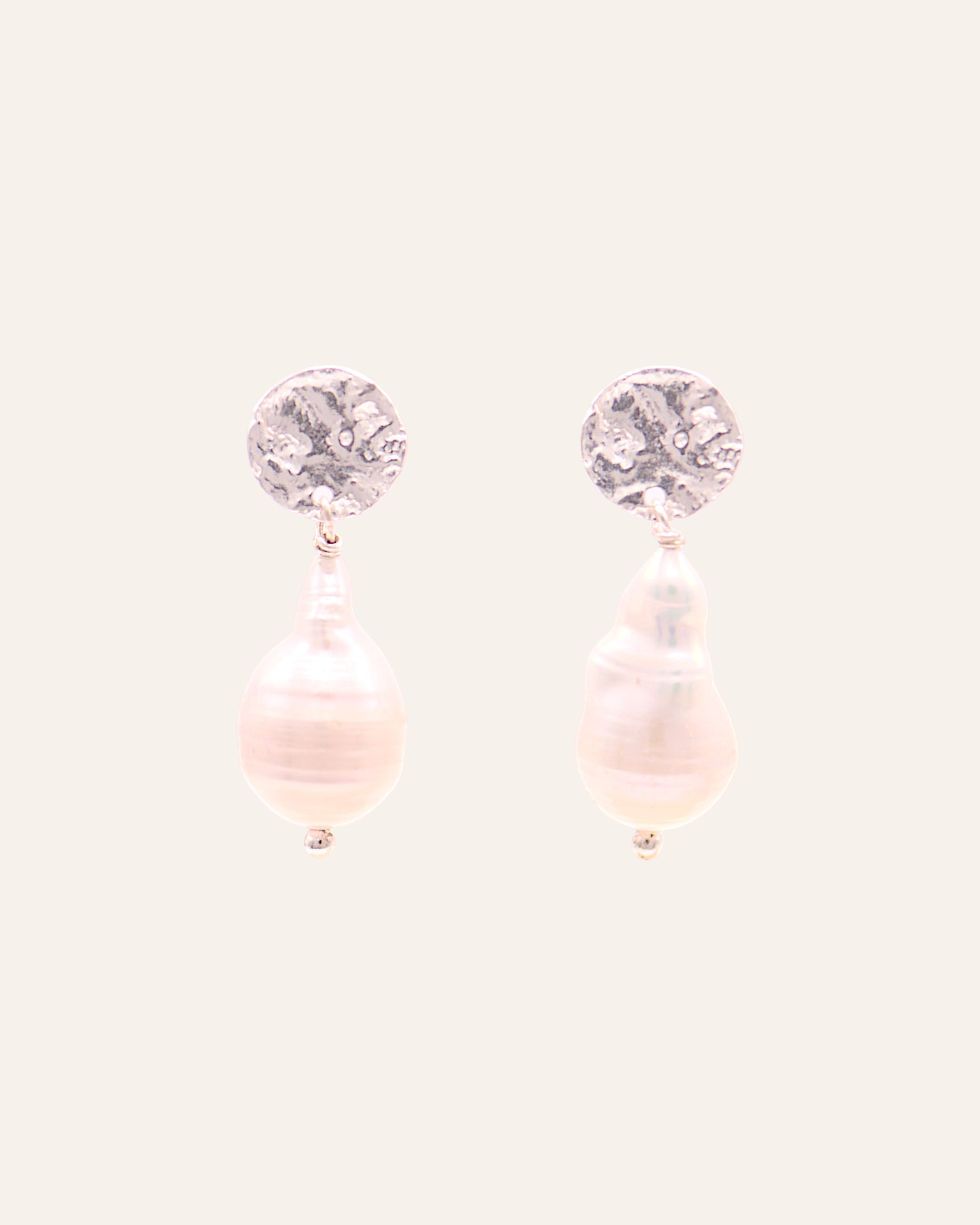 Boucles d'oreilles Martelées Eleonora Argent massif 925 / Perle