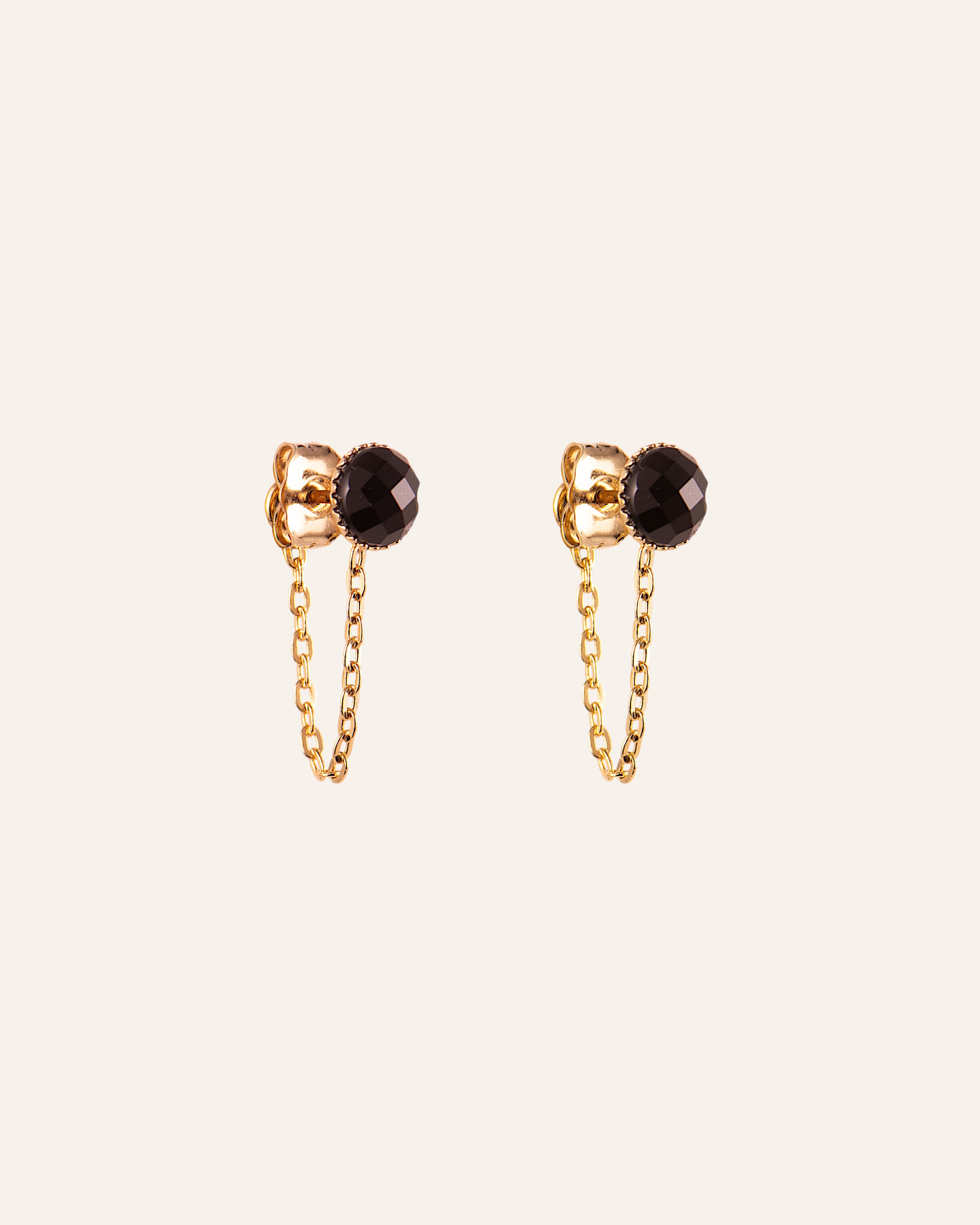 Clous d’oreilles Zelie Doré à l'Or Fin 24ct / Onyx