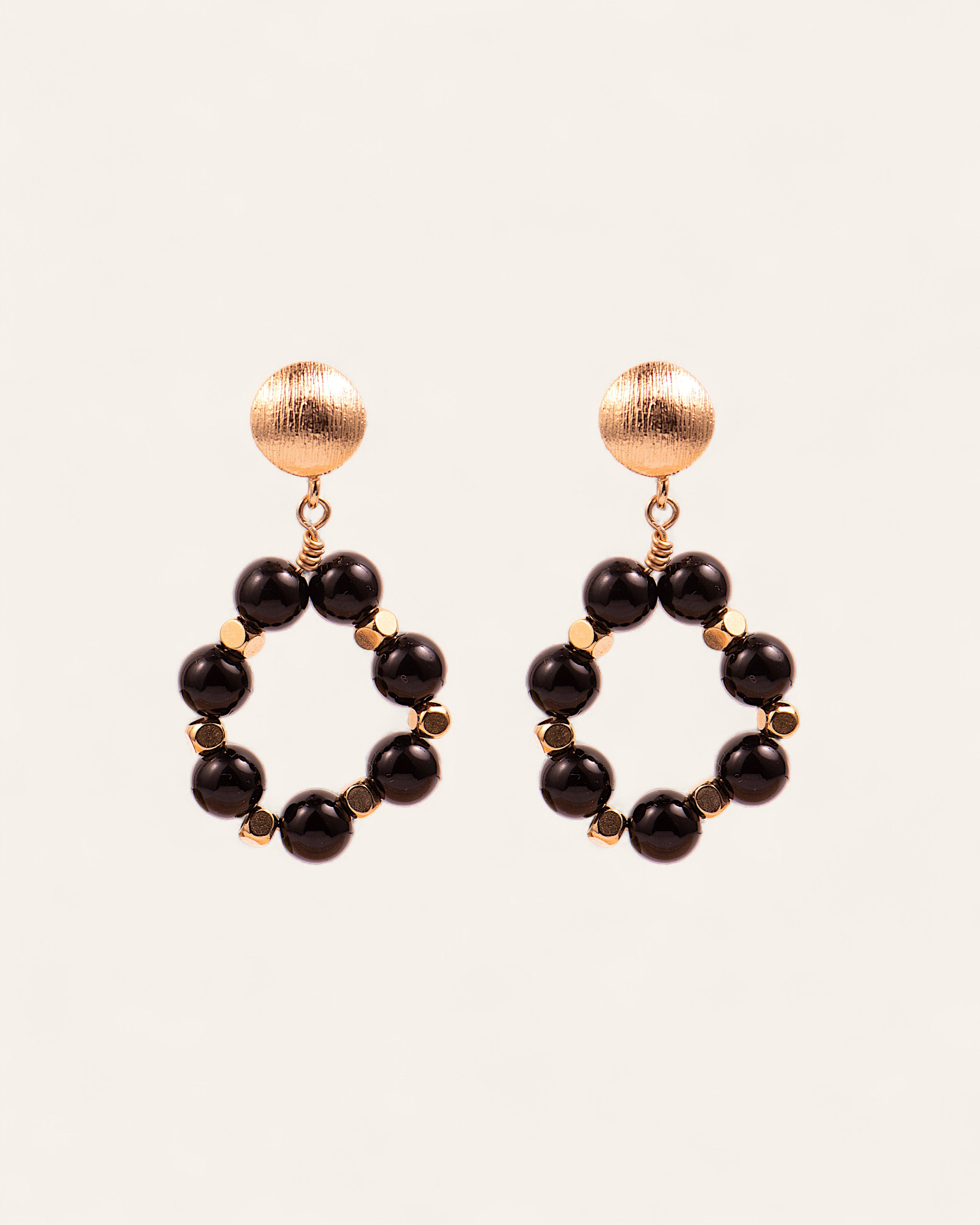 Boucles d’oreilles en Perles Kasia Doré à l'Or Fin 24ct / Onyx