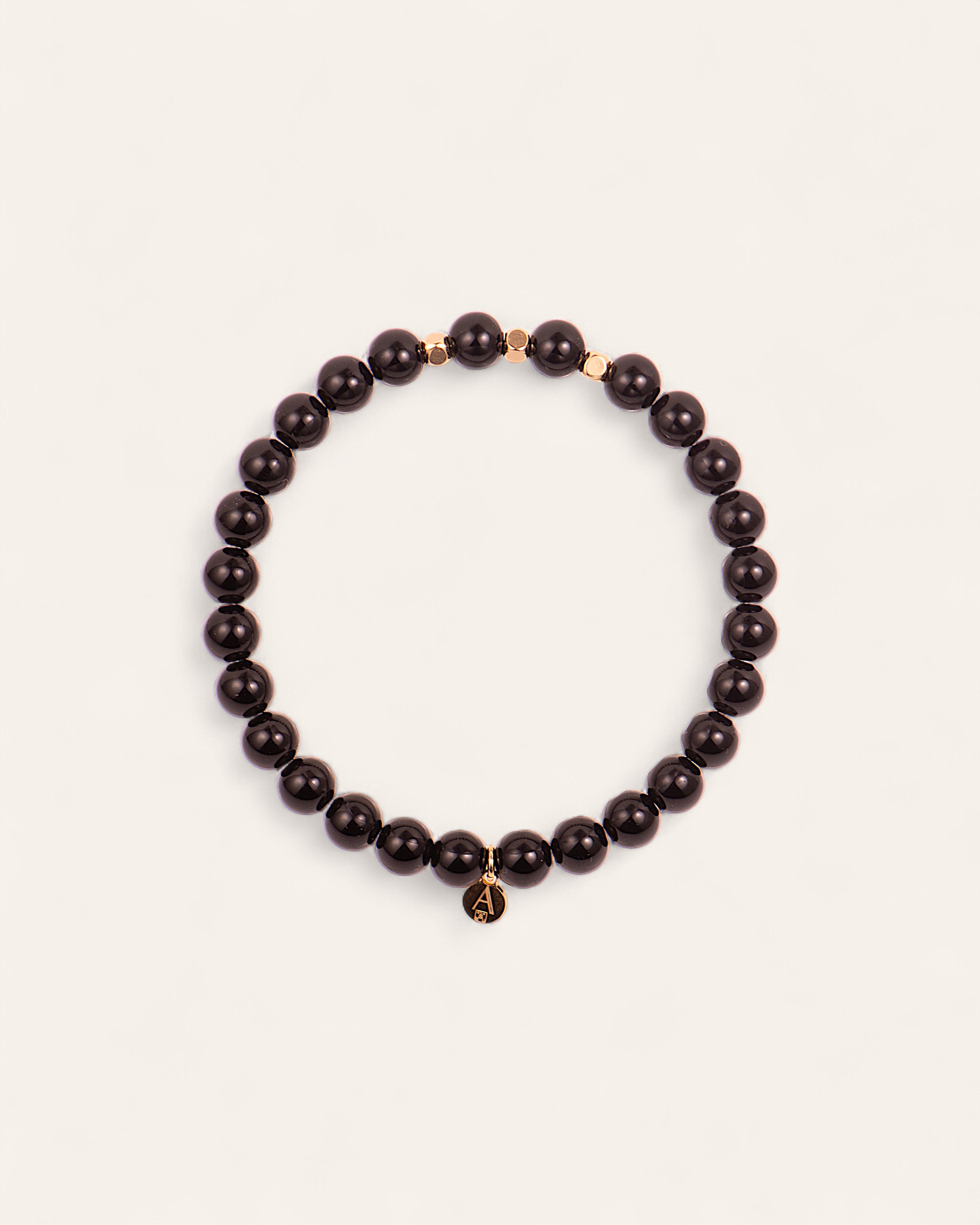 Bracelet en Perles Kasia Doré à l'Or Fin 24ct / Onyx