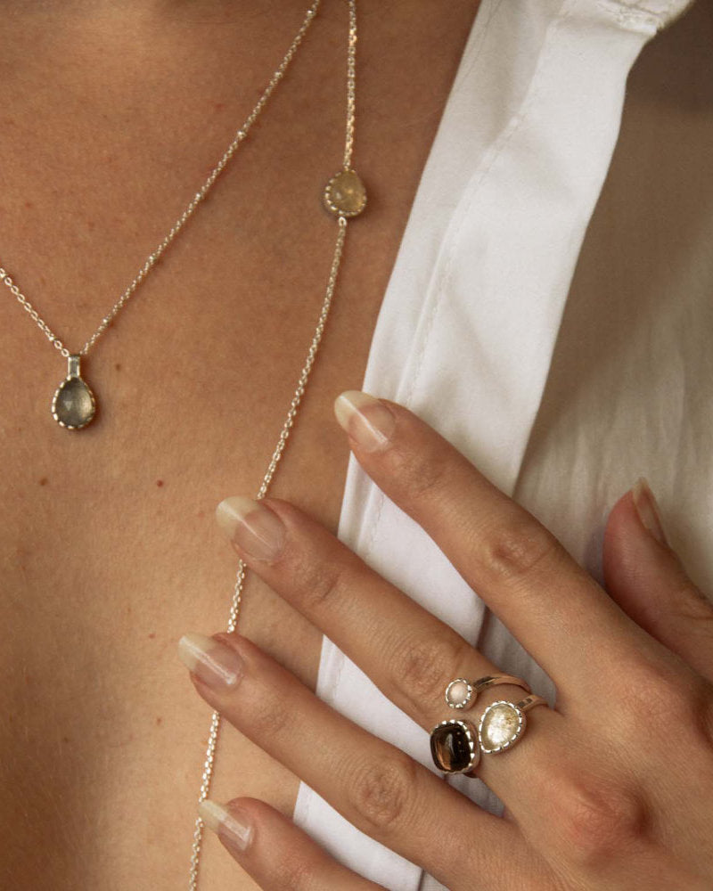 Lumière silver and smoky quartz long necklace