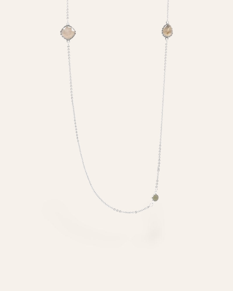 Silver and pink quartz Lumière long necklace